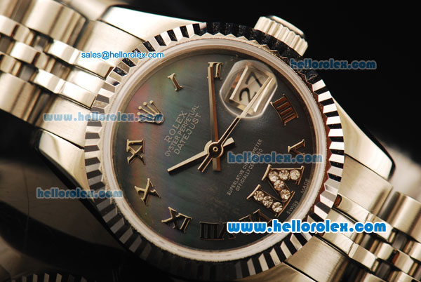 Rolex Datejust Automatic Movement ETA Coating Case with Black MOP Dial and Steel Strap - Click Image to Close